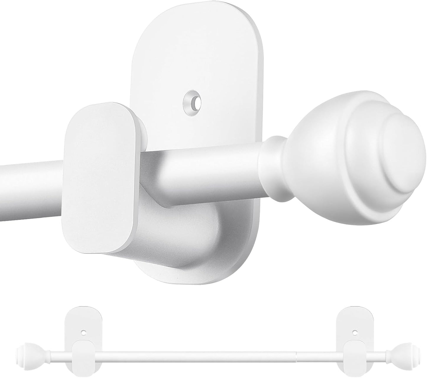 KAMANINA Curtain Rods No Drilling for Windows 32 to 86 Inches White | 5/8 Inch Diameter, Renter Friendly, Adjustable Curtain Rod for Door, 3M Adhesive Bracket No Drill, No Screw, Easy Install