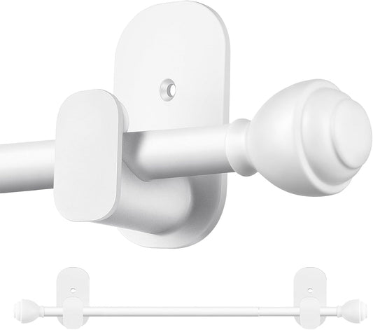 KAMANINA Curtain Rods No Drilling for Windows 32 to 86 Inches White | 5/8 Inch Diameter, Renter Friendly, Adjustable Curtain Rod for Door, 3M Adhesive Bracket No Drill, No Screw, Easy Install