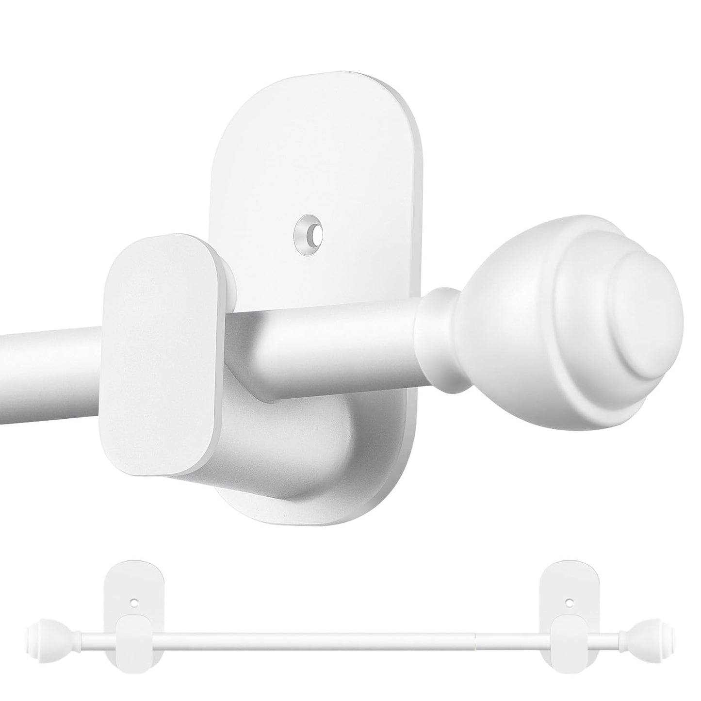 KAMANINA Curtain Rods No Drilling for Windows 32 to 86 Inches White | 5/8 Inch Diameter, Renter Friendly, Adjustable Curtain Rod for Door, 3M Adhesive Bracket No Drill, No Screw, Easy Install