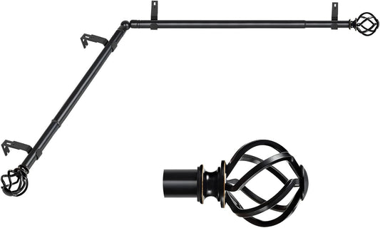 KAMANINA 1 Inch Corner Curtain Rod 36 to 72 Inches (3-6 Feet), Black Curtain Rods for Corner Windows 24 to 68 Inches, Twisted Cage Ends