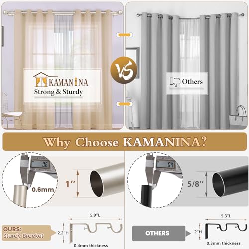 KAMANINA 1 Inch Double Curtain Rod Gold Curtain Rods for Windows, Heavy Duty Drapery Rod with Crackle Glass Finials