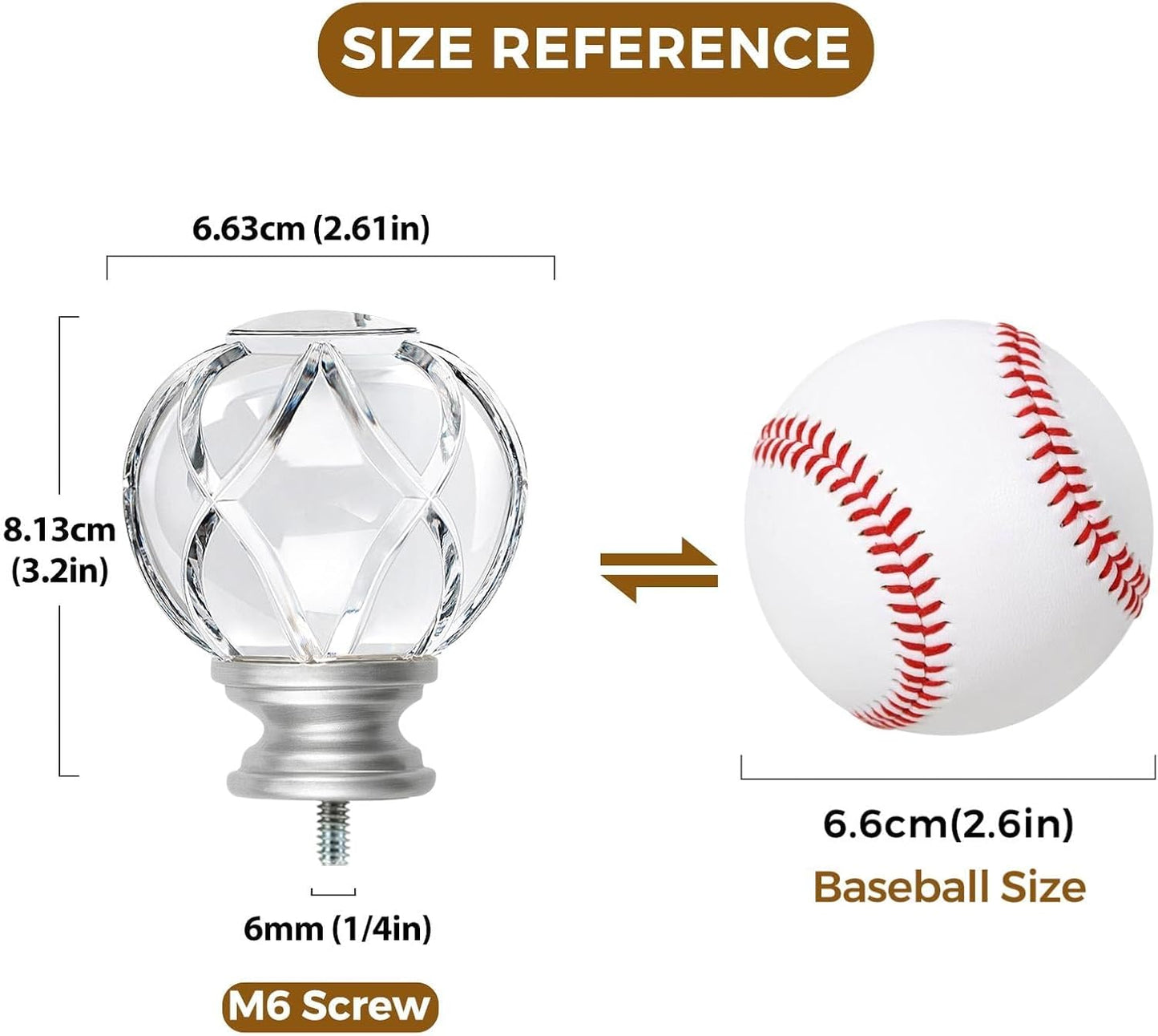 KAMANINA Crystal Netted Texture Replacement Finials for 1 or 7/8 Inch Curtain Rods, Sliver Drapery Rod Ends with M6 Standard Screws, Set of 2