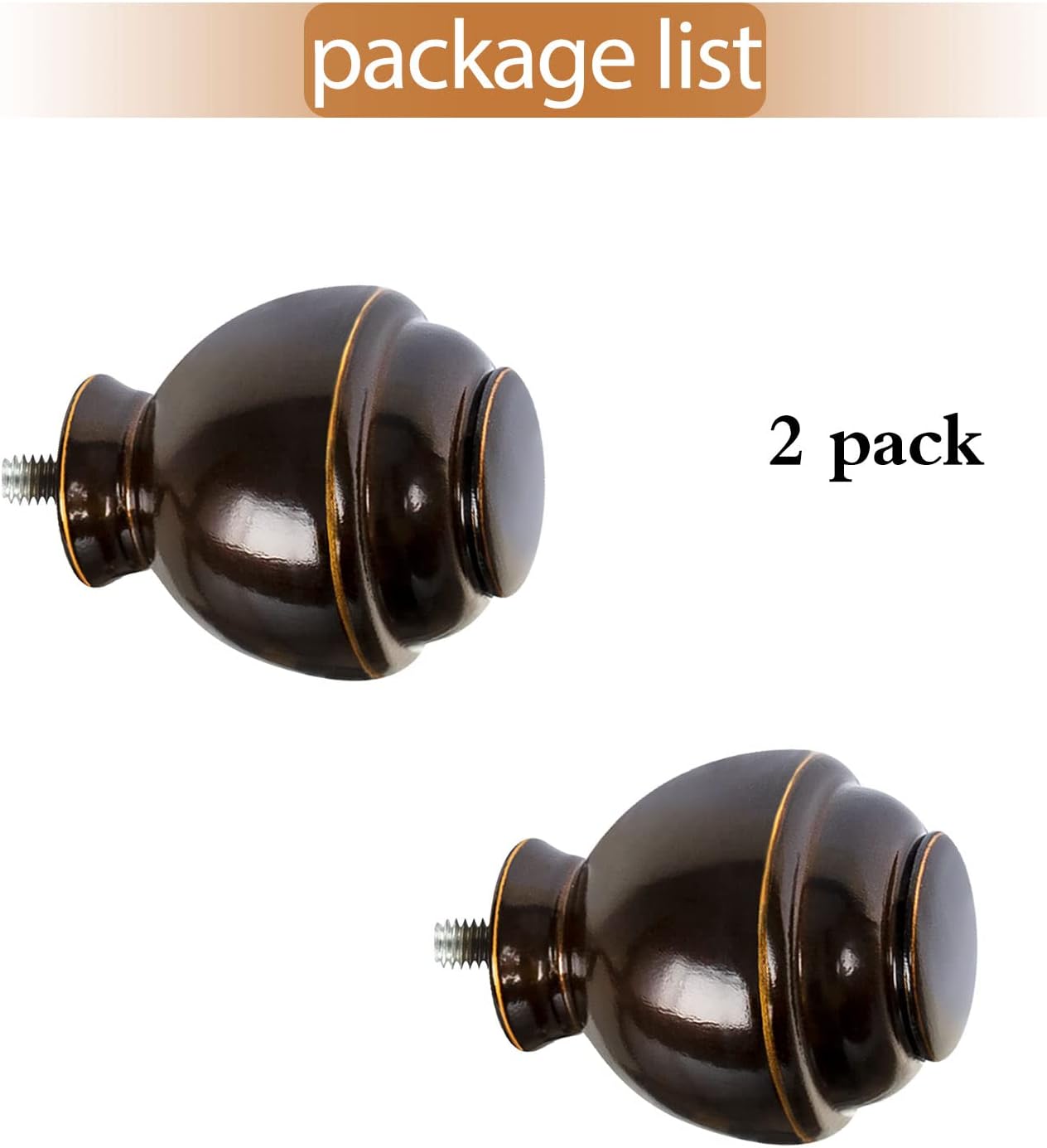 KAMANINA Round Replacement Finials for 3/4 or 5/8 Inch Curtain Rods, Antique Bronze Drapery Rod Finials with M6 Standard Screws, Set of 2