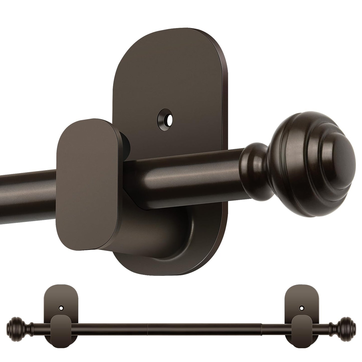 KAMANINA Curtain Rods No Drilling for Windows 32 to 86 Inches, Black | Renter Friendly, Easy Tool-Free Install, 5/8" Adjustable Drapery Rod, for Apartment, Dorm, Door, RVs, 3M Adhesive Brackets