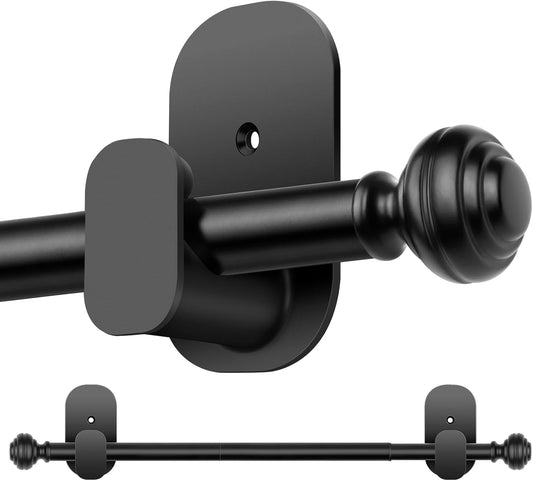 KAMANINA Curtain Rods No Drilling for Windows 32 to 86 Inches, Black | Renter Friendly, Easy Tool-Free Install, 5/8" Adjustable Drapery Rod, for Apartment, Dorm, Door, RVs, 3M Adhesive Brackets