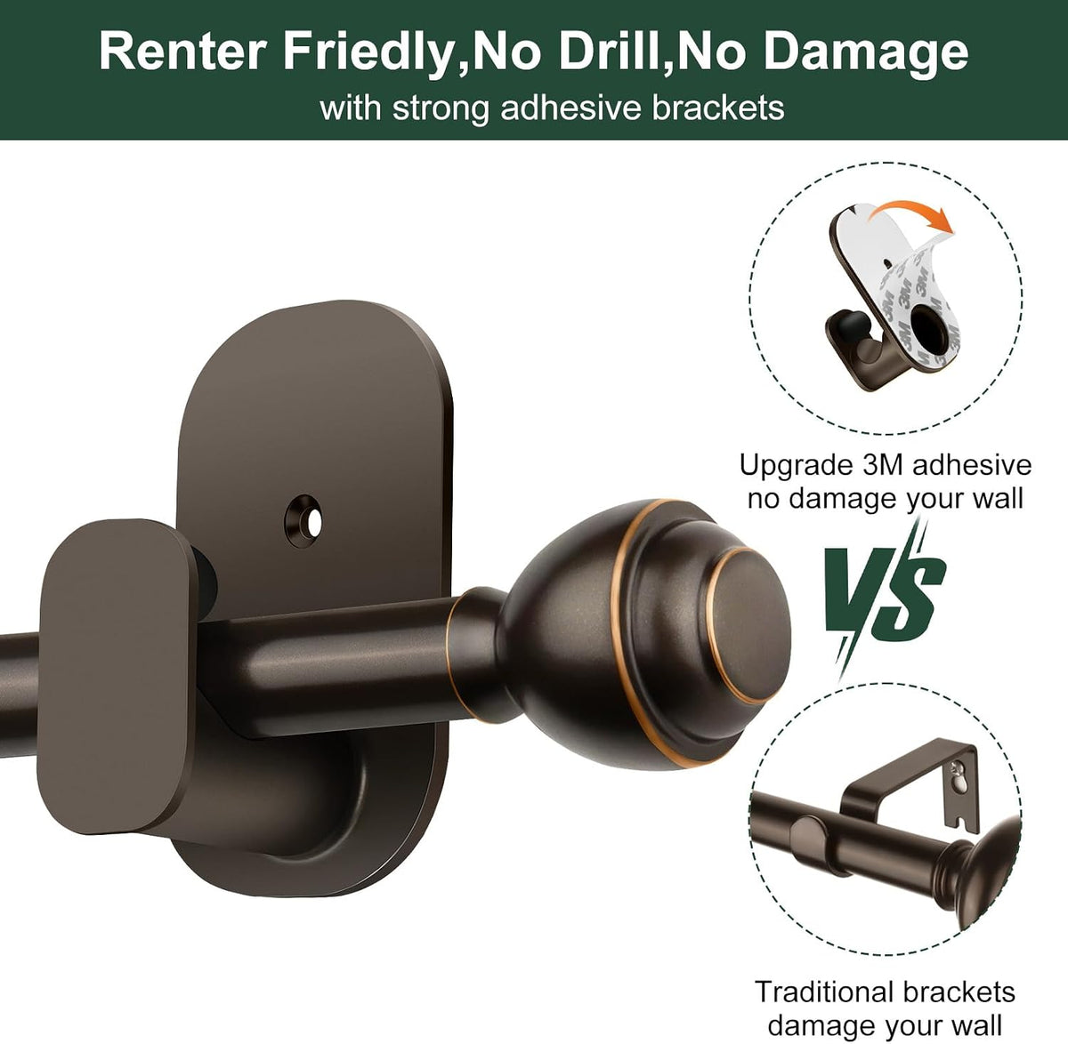 KAMANINA Curtain Rods No Drilling for Renter, 16-30 Inches, Bronze