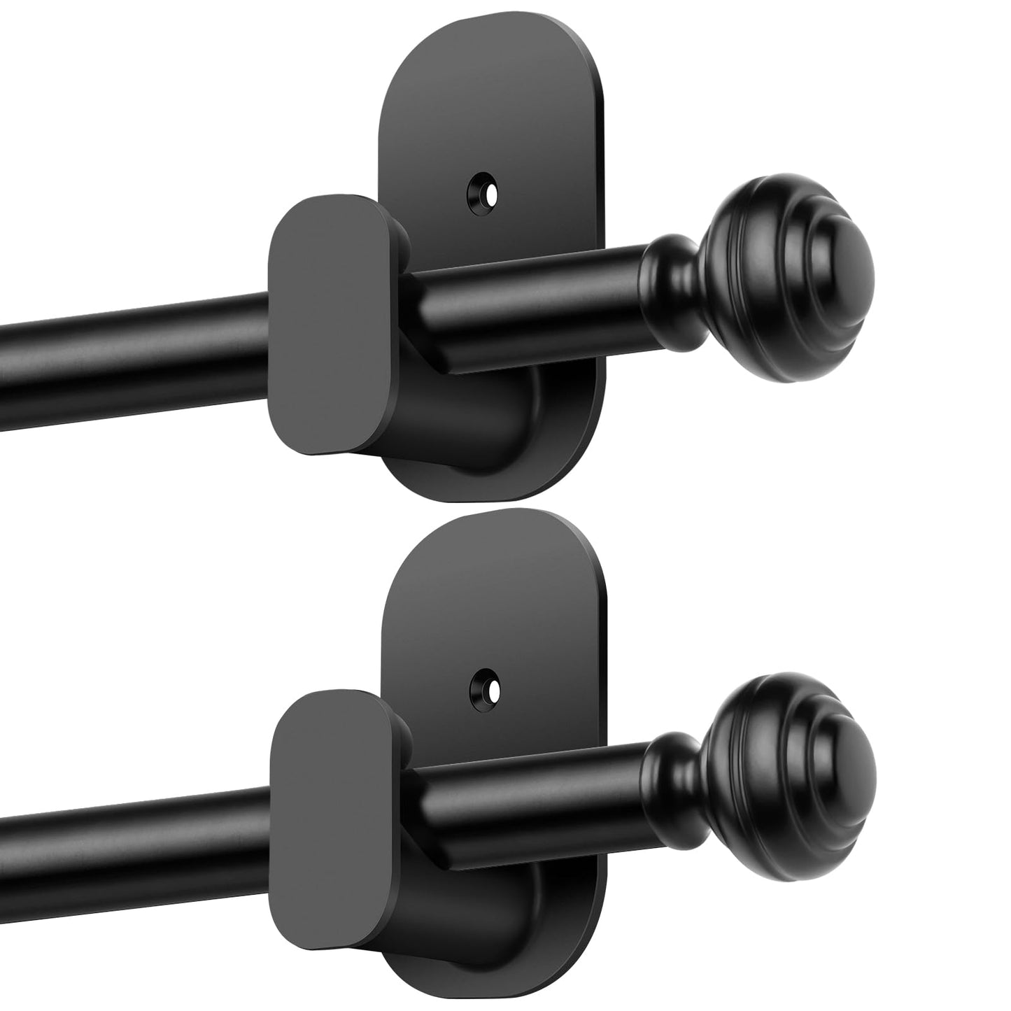 KAMANINA Curtain Rods No Drilling for Windows 32 to 86 Inches, Black | Renter Friendly, Easy Tool-Free Install, 5/8" Adjustable Drapery Rod, for Apartment, Dorm, Door, RVs, 3M Adhesive Brackets