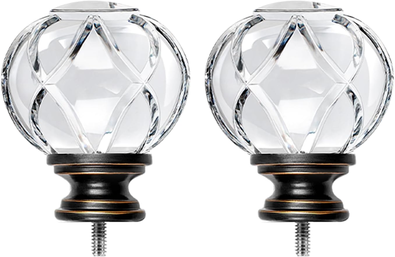 KAMANINA Crystal Netted Texture Replacement Finials for 1 or 7/8 Inch Curtain Rods, Sliver Drapery Rod Ends with M6 Standard Screws, Set of 2