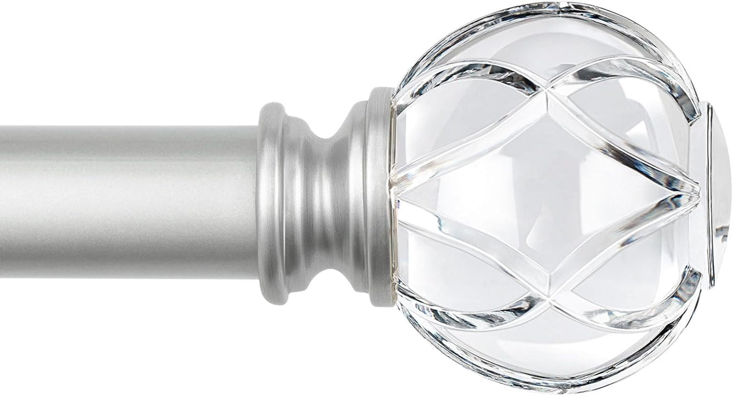 KAMANINA Crystal Netted Texture Replacement Finials for 1 or 7/8 Inch Curtain Rods, Sliver Drapery Rod Ends with M6 Standard Screws, Set of 2