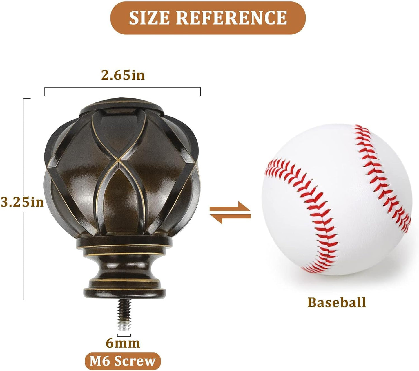 KAMANINA Netted Texture Replacement Finials for 1 or 7/8 Inch Curtain rods, M6 Screw Rod Finials, Bronze, 2pcs