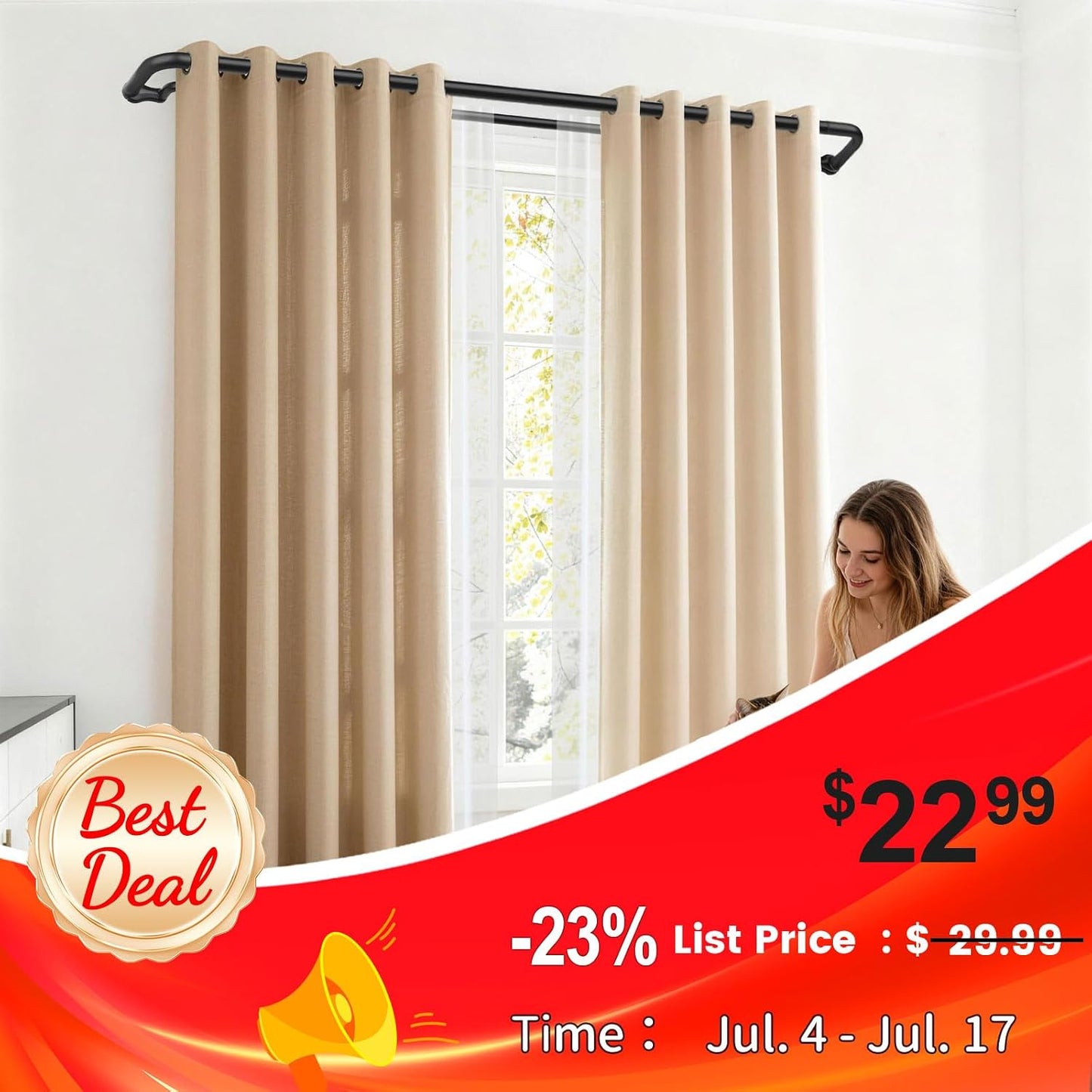 KAMANINA Double Curtain Rod 32 to 58 Inch, Black Wrap Around Drapery Rods | Adjustable Blackout Curtain Rods for Windows 20 to 54 Inch, Decorative for Room Darkening Curtains, Easy Installation