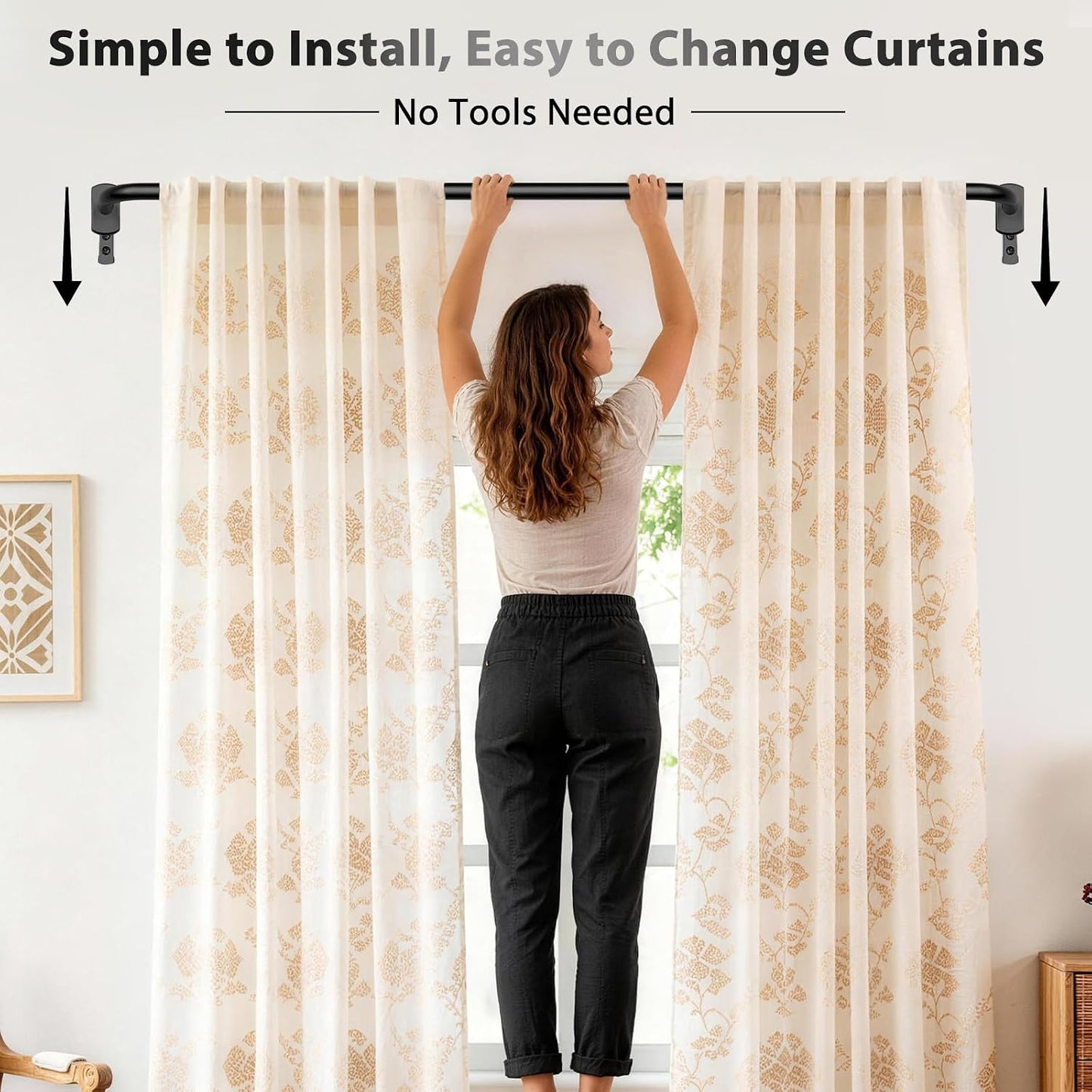 KAMANINA Wrap Around Curtain Rod 35-60 Inch, Black Adjustable Drapery Rods | 3/4 Inch Blackout Curtain Rods for Windows, Heavy Duty, Room Darkening Curtain Rod, for Bedroom, Living Room, Sliding Door