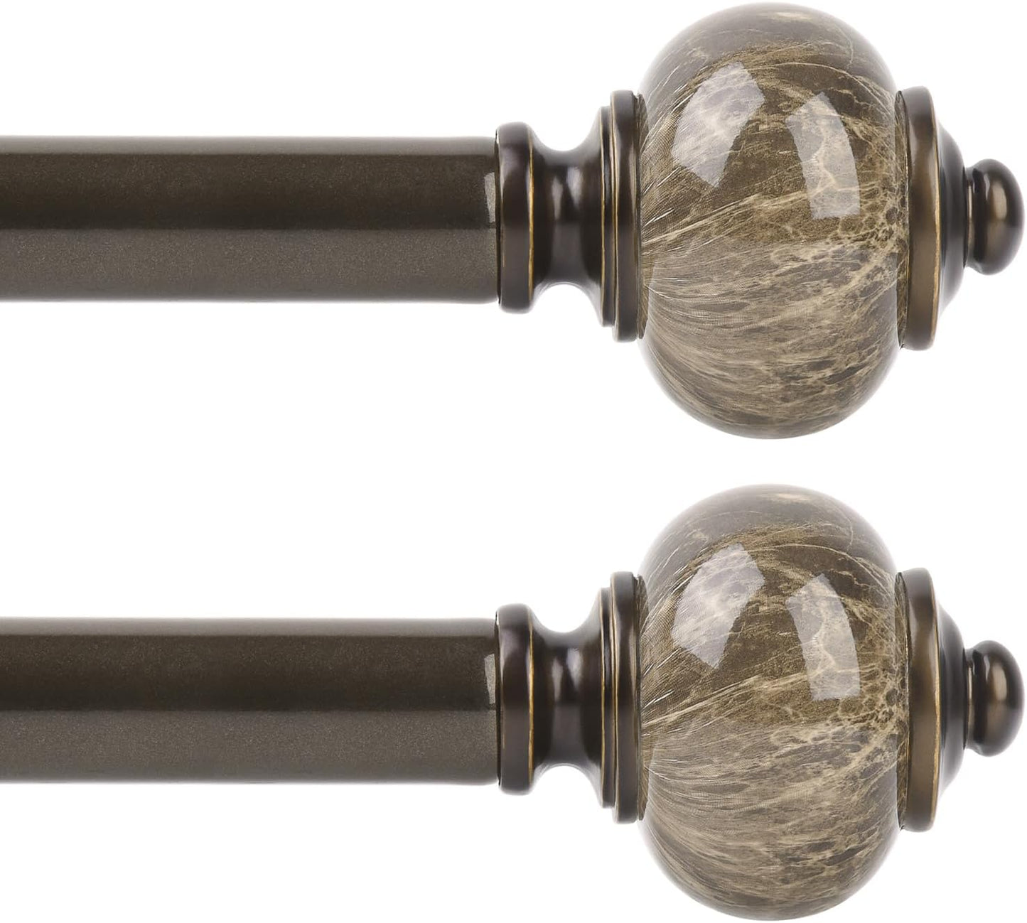 KAMANINA 1 Inch Curtain Rods 32 to 58 Inches (2.6-4.8ft), Antique Bronze Single Curtain Rod for Windows, Decorative Drapery Rod with Marble End