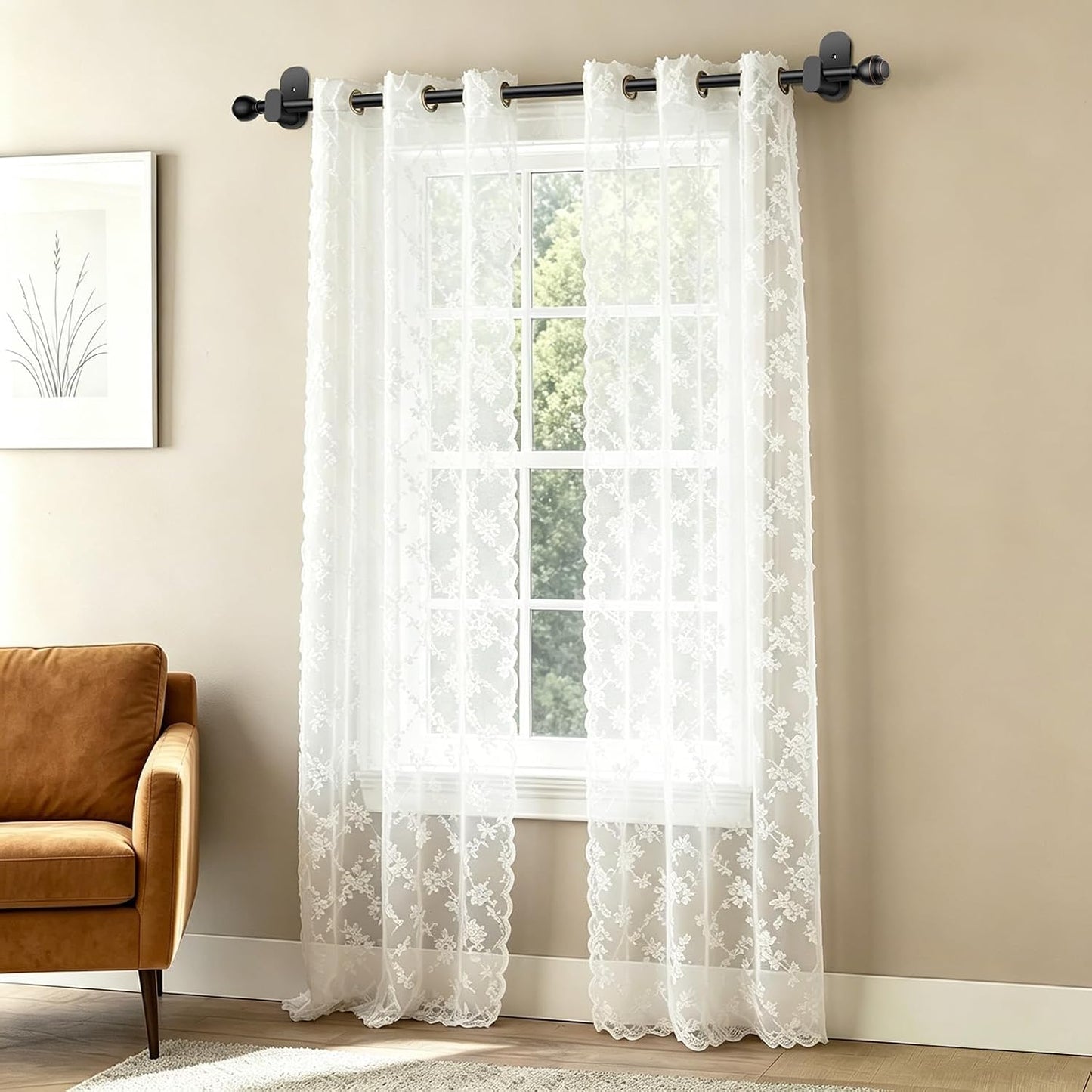 KAMANINA Curtain Rods No Drilling for Windows 16 to 30 Inch Renter Friendly | 5/8 Inch Diameter, Black, Adjustable Small Curtain Rod, 3M Adhesive Brackets without Drilling, No Screw, Easy Install