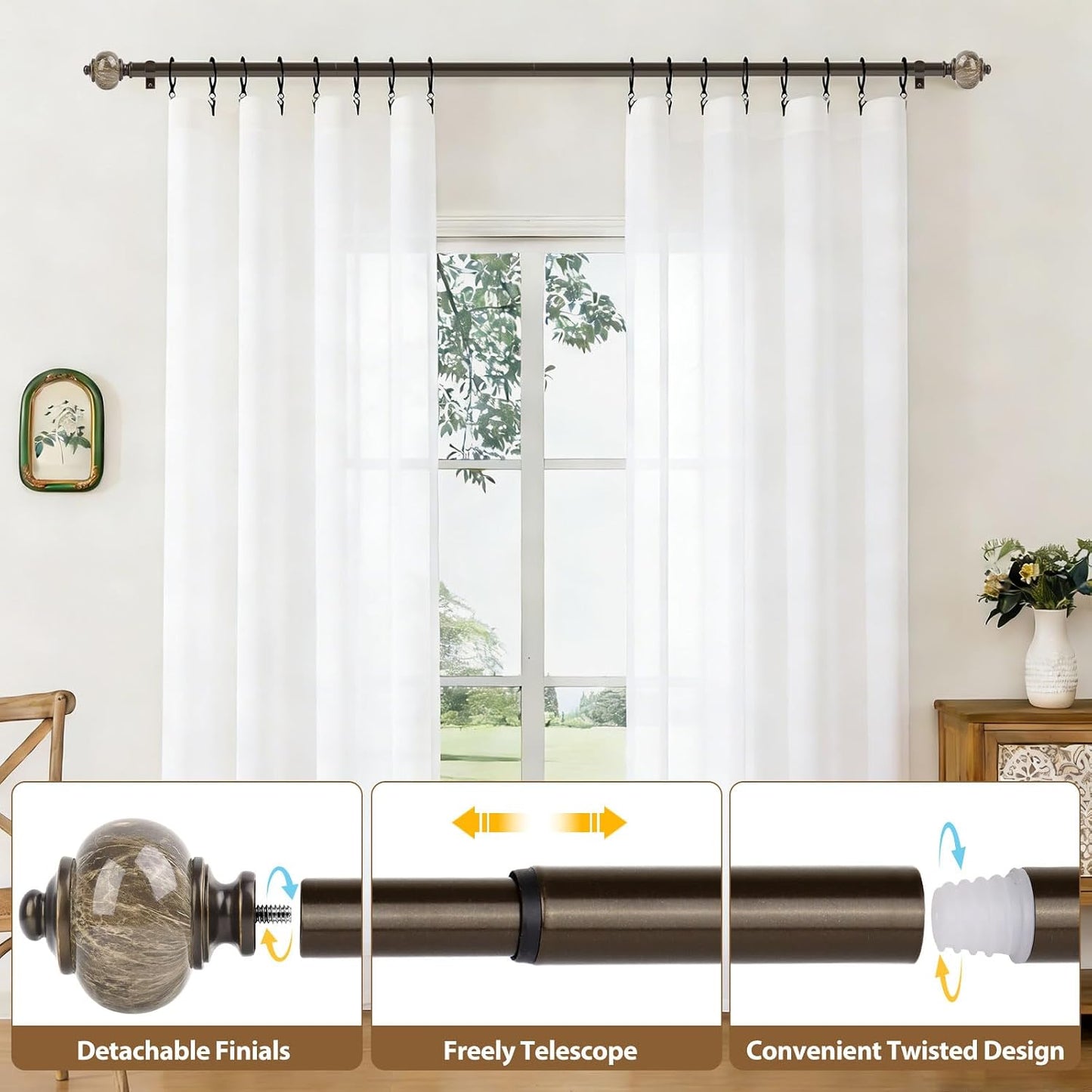 KAMANINA 2 Pack Curtain Rods 32 to 58 Inch, Bronze Drapery Rod, 1" Diameter