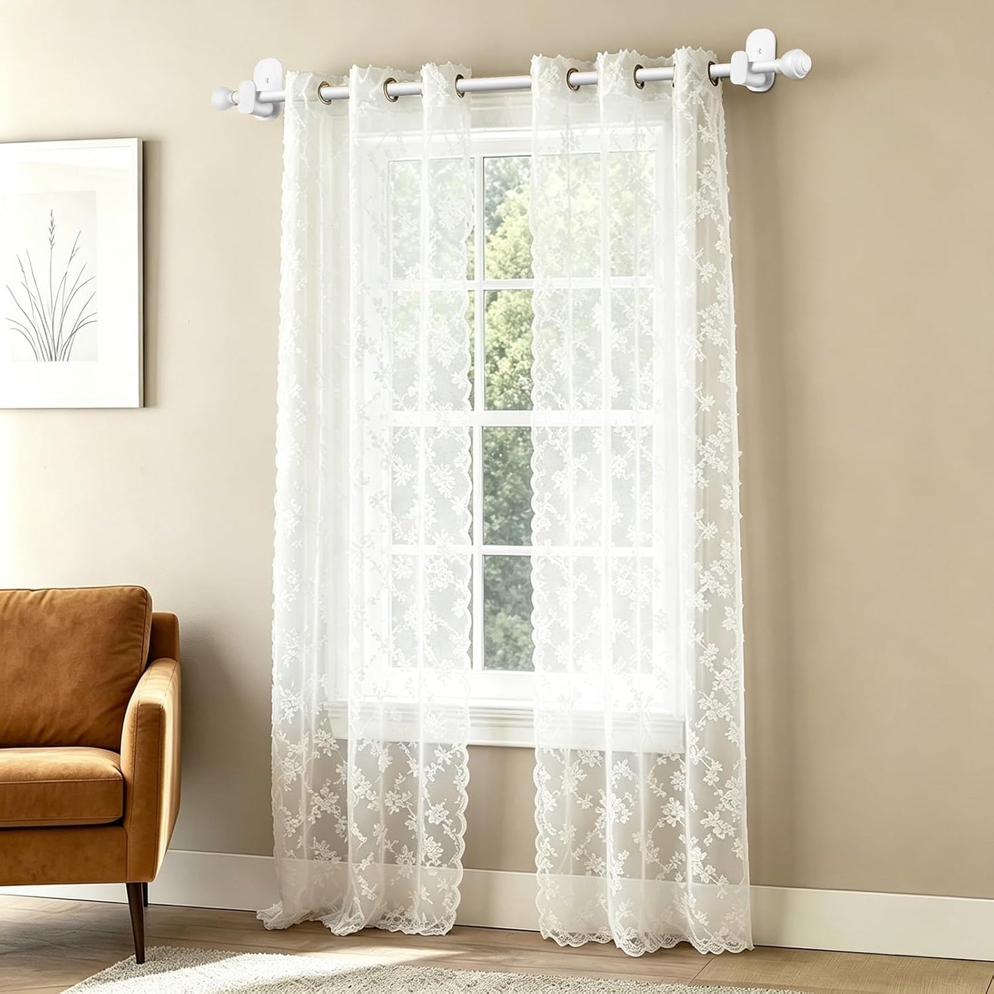 KAMANINA Curtain Rods No Drilling for Windows 32 to 86 Inches White | 5/8 Inch Diameter, Renter Friendly, Adjustable Curtain Rod for Door, 3M Adhesive Bracket No Drill, No Screw, Easy Install