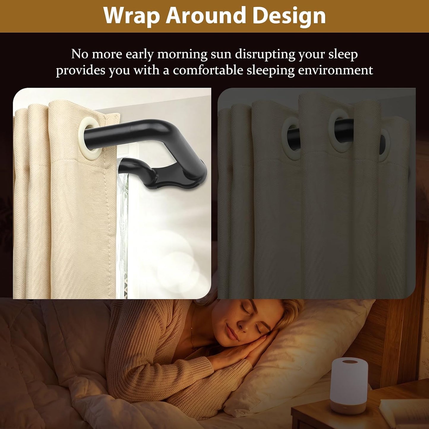 KAMANINA Double Curtain Rod 32 to 58 Inch, Black Wrap Around Drapery Rods | Adjustable Blackout Curtain Rods for Windows 20 to 54 Inch, Decorative for Room Darkening Curtains, Easy Installation