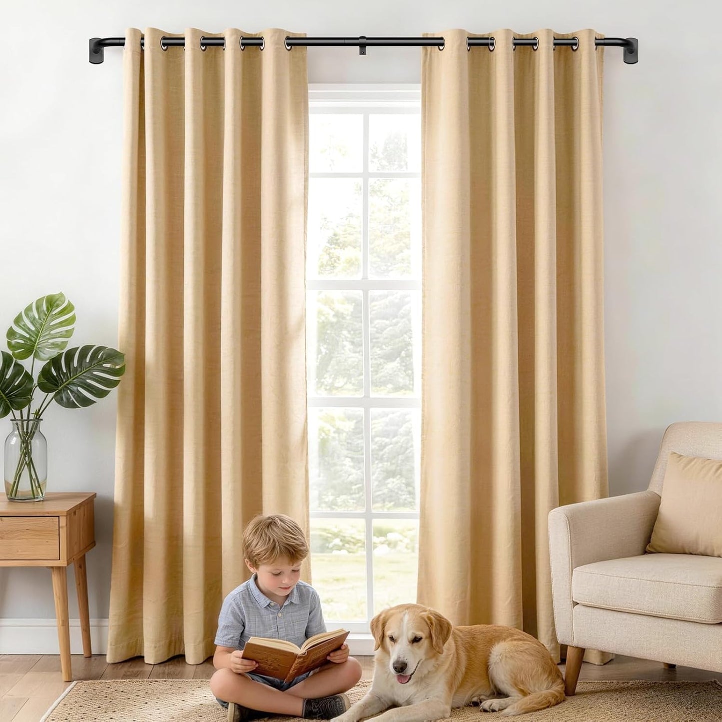 KAMANINA Wrap Around Curtain Rod 35-60 Inch, Black Adjustable Drapery Rods | 3/4 Inch Blackout Curtain Rods for Windows, Heavy Duty, Room Darkening Curtain Rod, for Bedroom, Living Room, Sliding Door