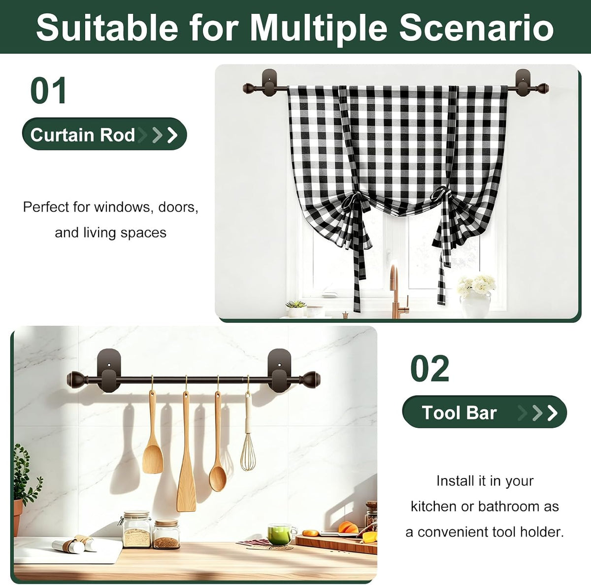 KAMANINA Curtain Rods No Drilling for Renter, 16-30 Inches, Bronze