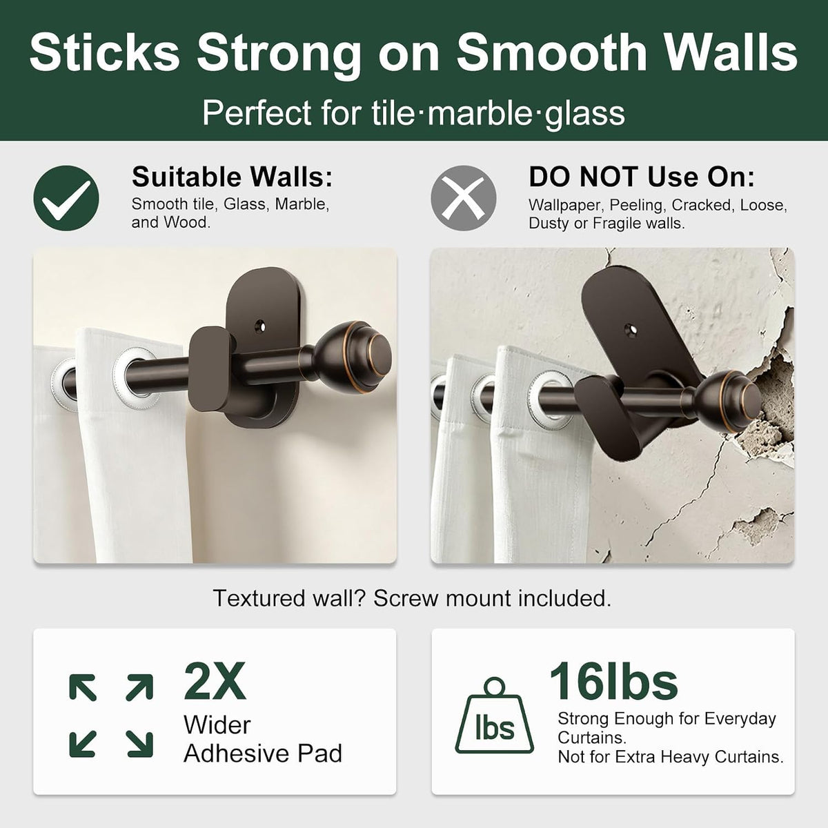 KAMANINA Curtain Rods No Drilling for Renter, 16-30 Inches, Bronze