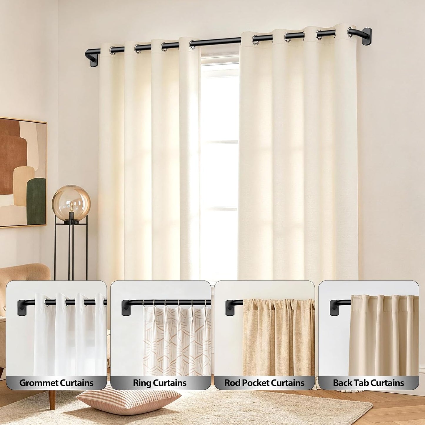 KAMANINA Wrap Around Curtain Rod 35-60 Inch, Black Adjustable Drapery Rods | 3/4 Inch Blackout Curtain Rods for Windows, Heavy Duty, Room Darkening Curtain Rod, for Bedroom, Living Room, Sliding Door