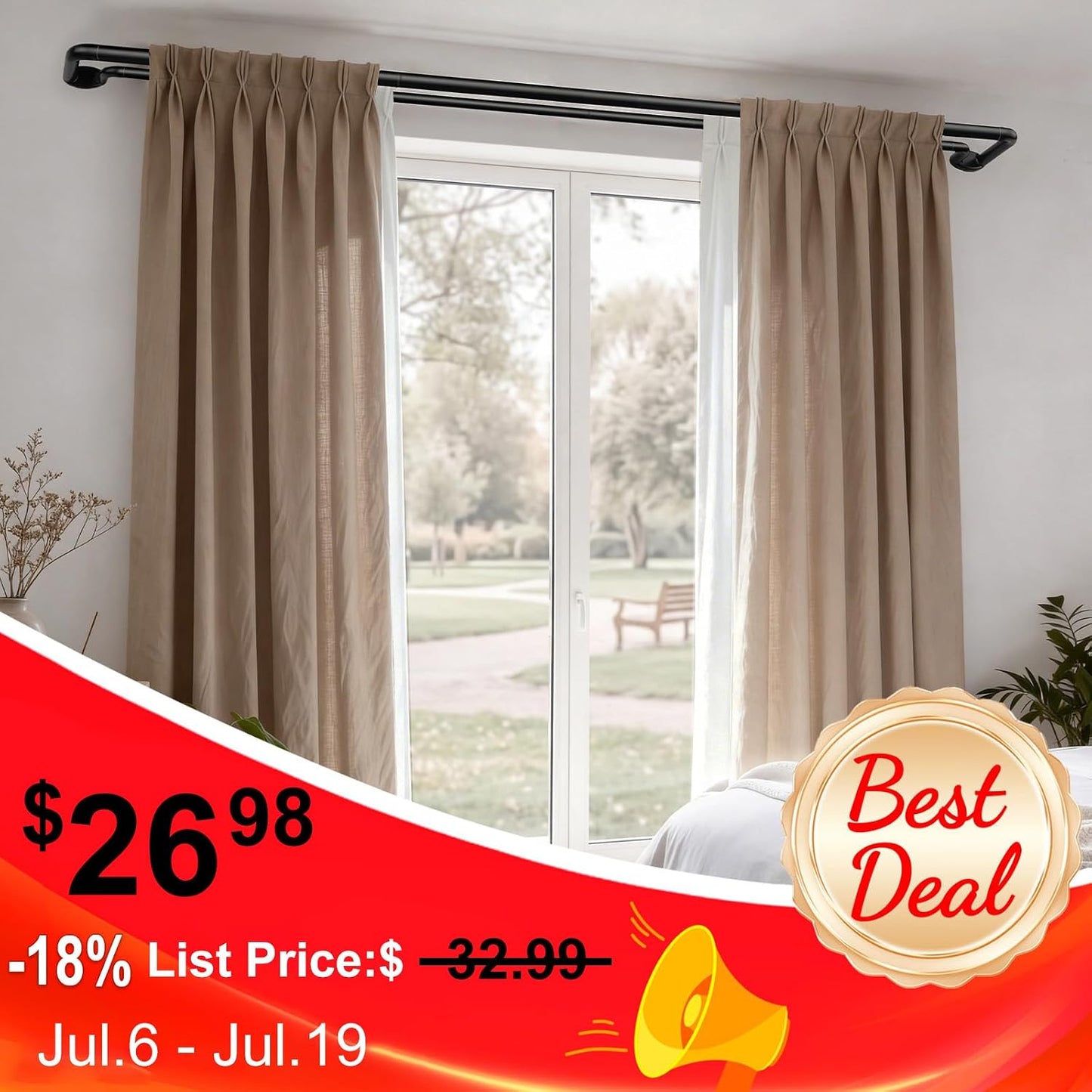 Black Double Curtain Rods 32 to 58 Inches, KAMANINA Blackout Double Curtain Rods for Windows 20 to 54 Inches (1.6-4.5 ft), 6/8 Inches Wrap Around Room Darkening Telescoping Drapery Rod