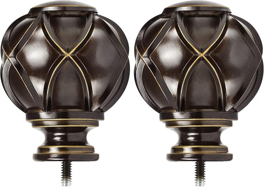 KAMANINA Netted Texture Replacement Finials for 1 or 7/8 Inch Curtain rods, M6 Screw Rod Finials, Bronze, 2pcs