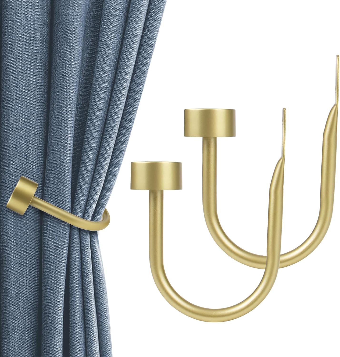 KAMANINA Curtain Holdbacks for Wall, Black Curtain Tiebacks Wall Mounted, Curtain Hooks Holders for Drapes, Modern Cap Finials (2 Pack)