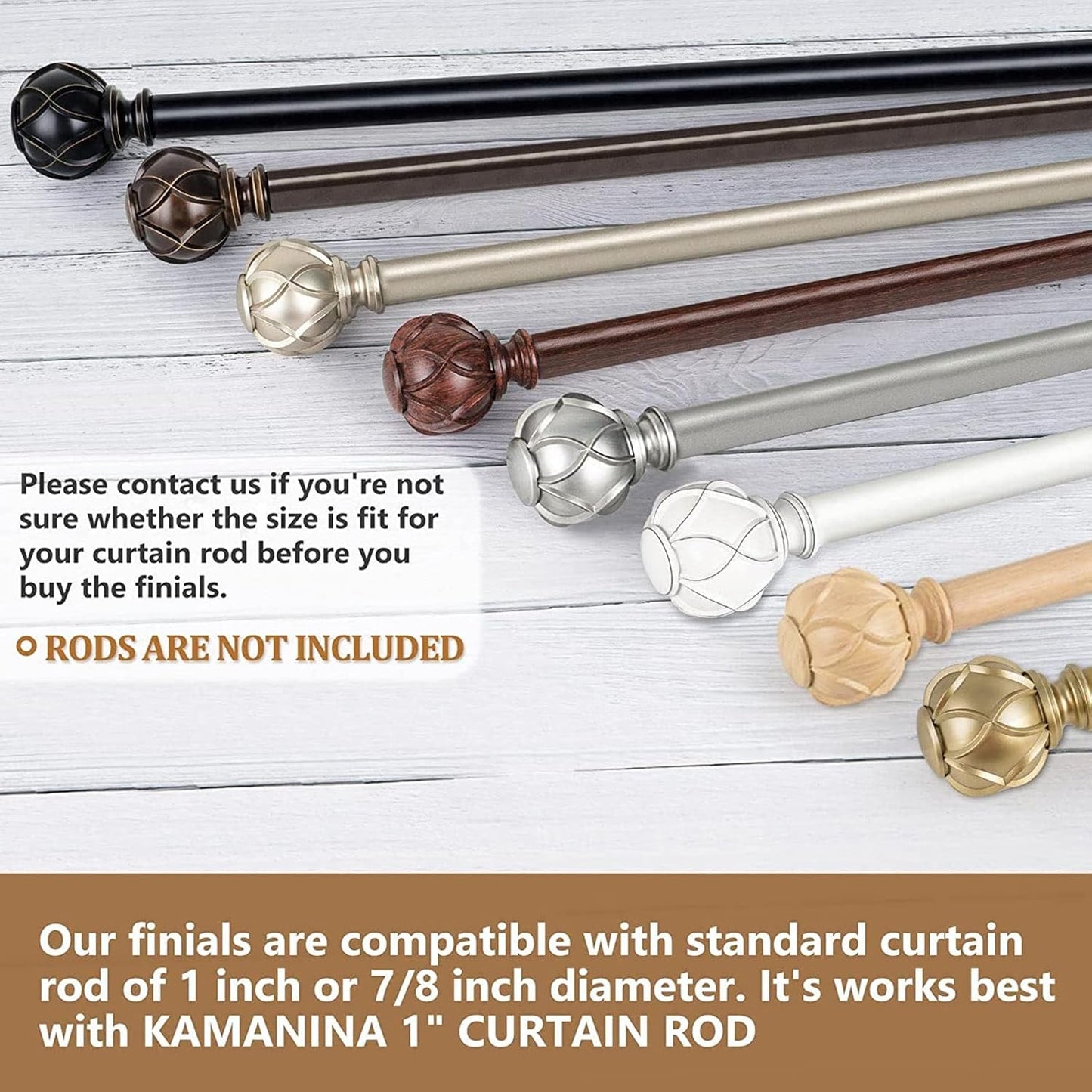 KAMANINA Netted Texture Replacement Finials for 1 or 7/8 Inch Curtain rods, M6 Screw Rod Finials, Bronze, 2pcs